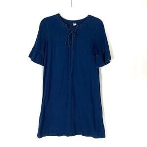 3/$30 Old Navy | Dark Chambray Laced Front Short Bell Sleeve Dress S